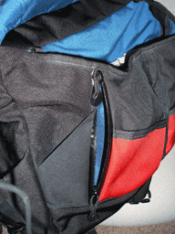 outside pockets just under the flap, flap raised